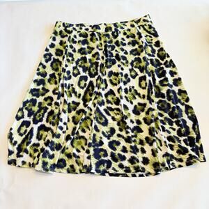 C Est 1946 Women’s Green Navy Leopard Print Pull On Skirt Large